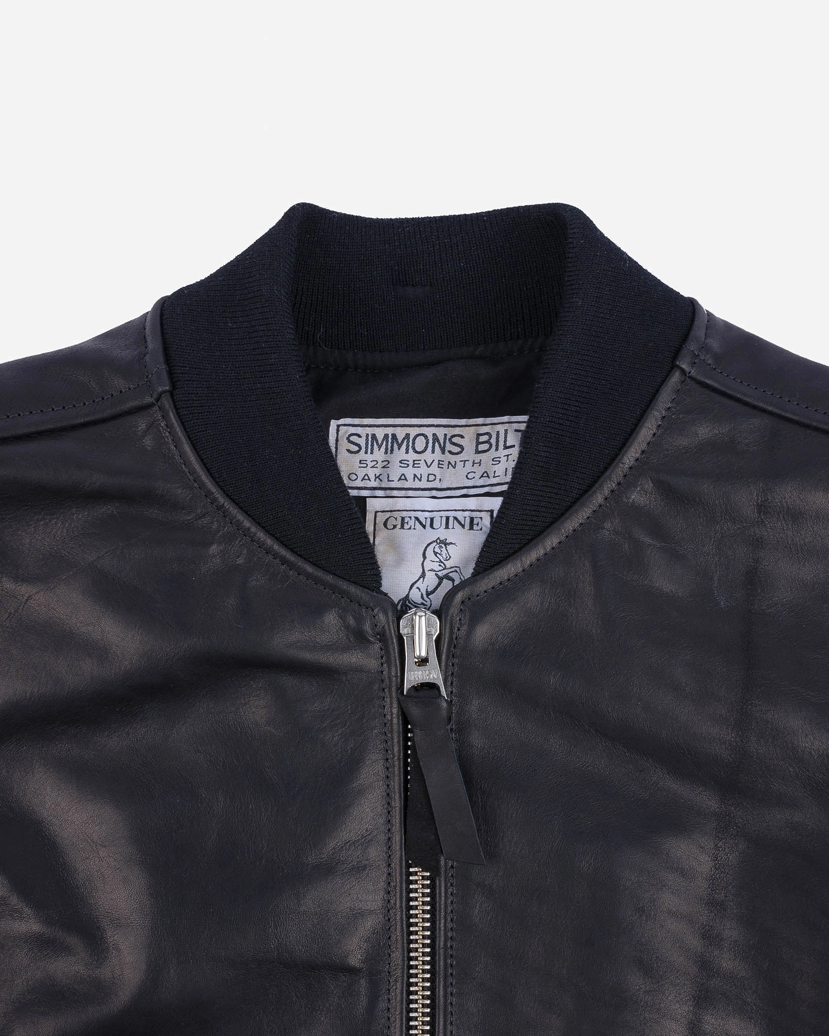 Contoured Back Panel Ergonomic Drape Iron Heart x Simmons Bilt Prairie Horsehide College Jacket - Black