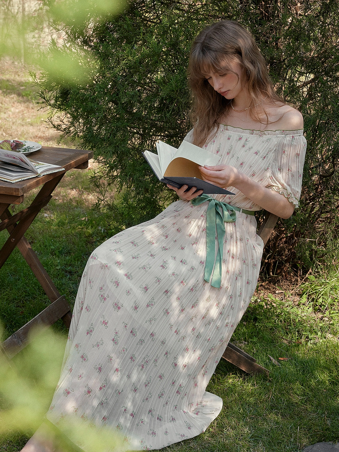 Basic Core Janelle Round Neck Accordion Pleats Dress