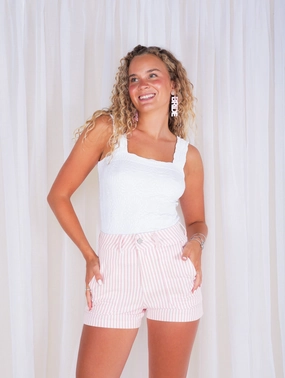 Janessa Striped Shorts Multi Panel Construction Reinforced Stitching