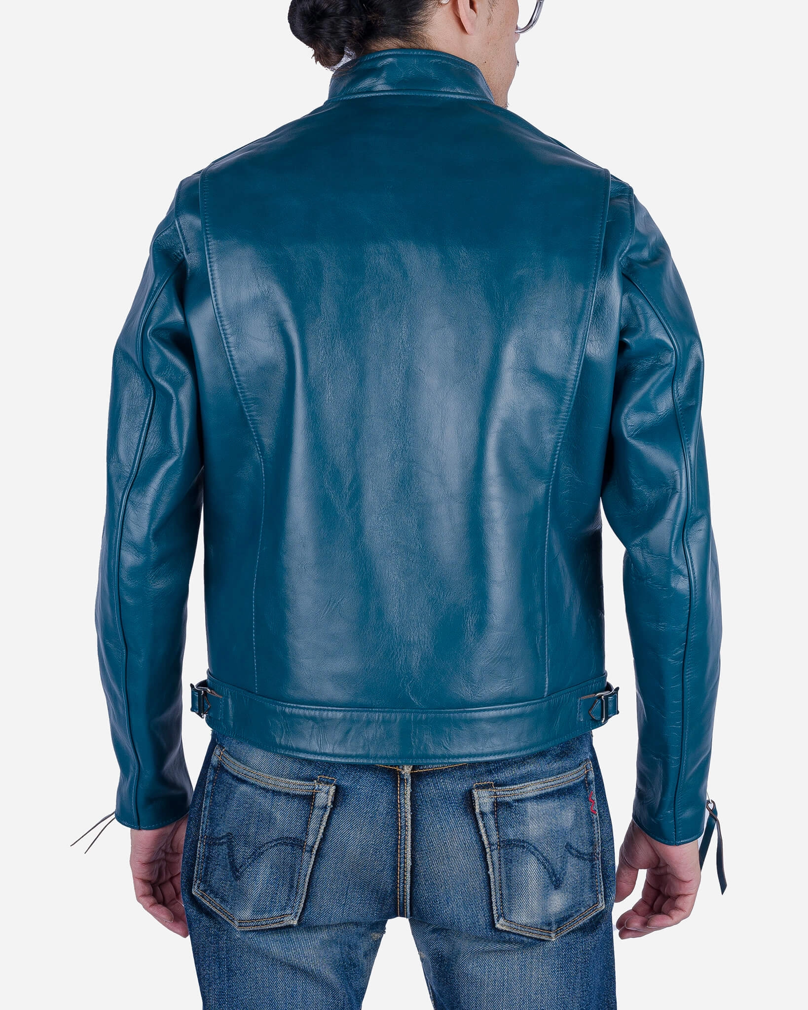 FadeResistant Color Seasonal Fashion Japanese Horsehide Double Motorcycle Jacket - Blue