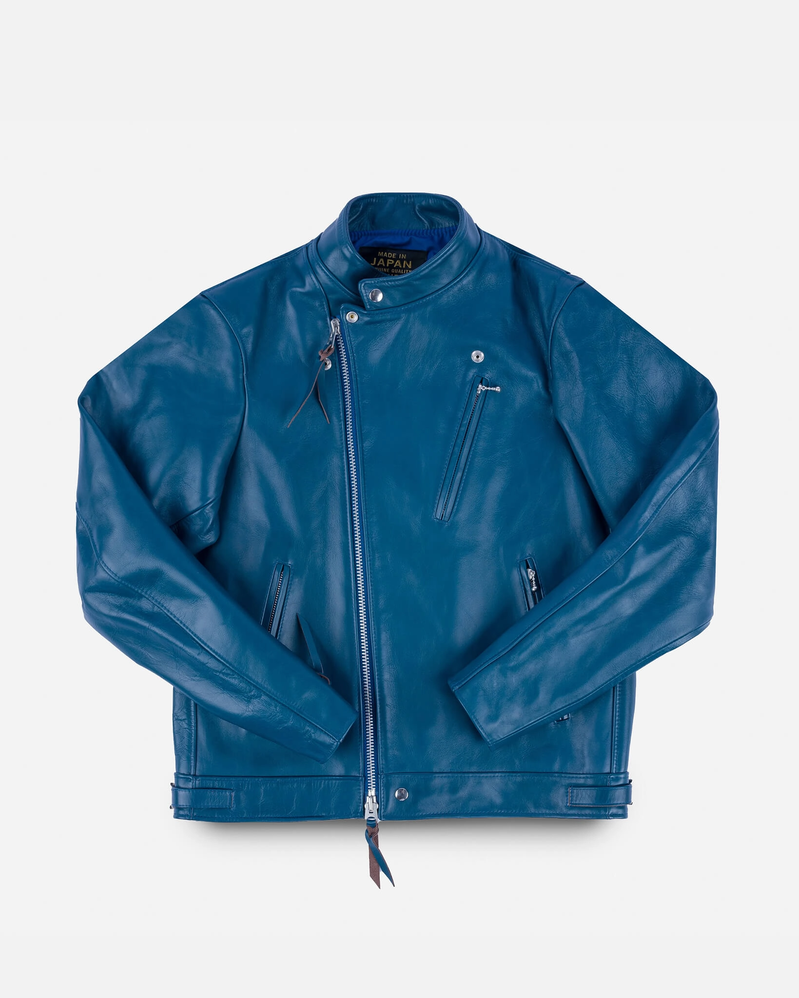 Soft Jersey Japanese Horsehide Double Motorcycle Jacket - Blue