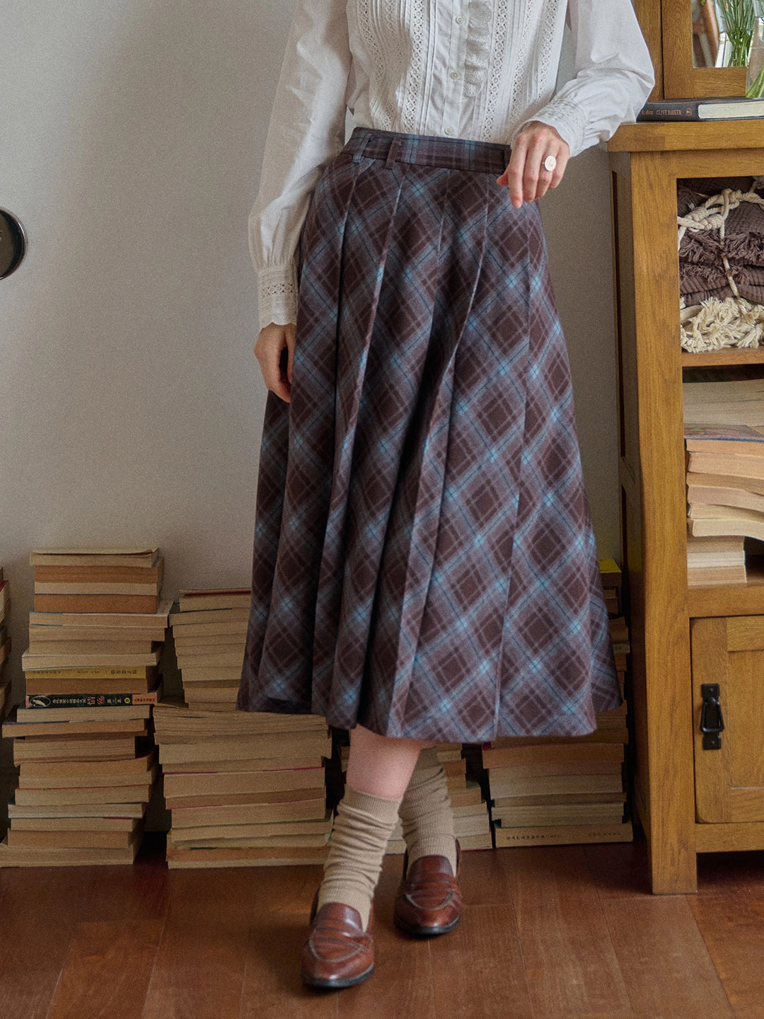 Unisex style Jaylani Plaid Midi Skirt
