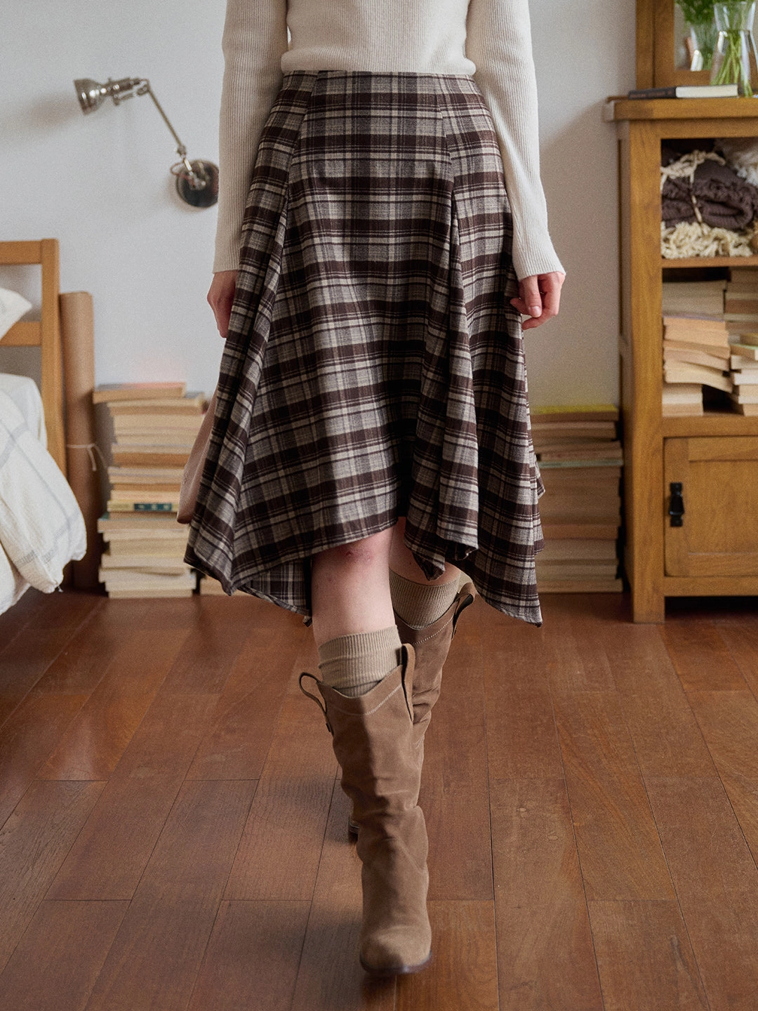 Chilly Weather Fit Comfy Vibes Jenna Knee-Length Plaid Skirt