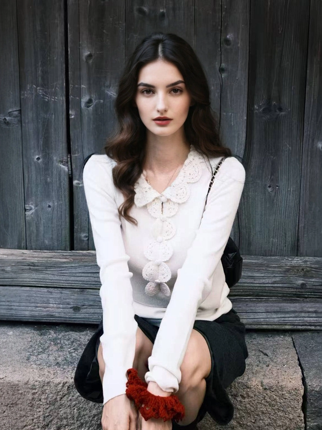 Icon Glow Jennifer Ruffle Collar Crochet Cardigan