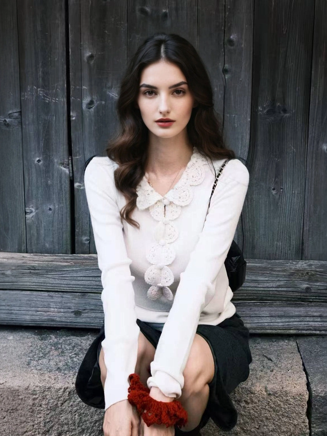 Jennifer Ruffle Collar Crochet Cardigan AbrasiveReinforcedZones