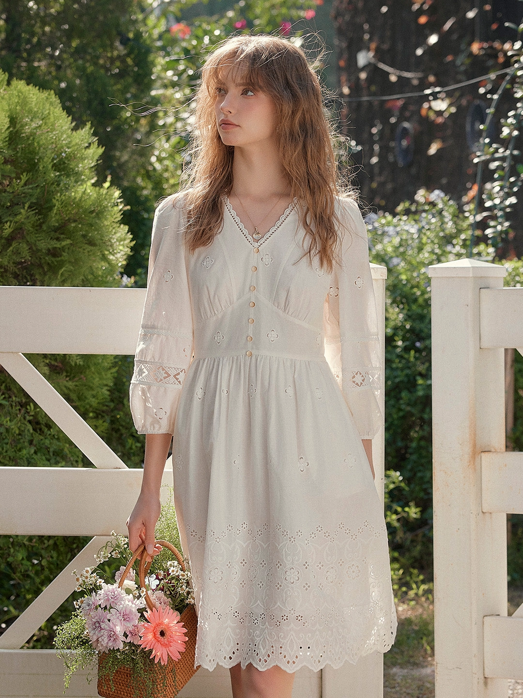 Juno V-Neck Hollow 100% Cotton Dress Shimmer Core