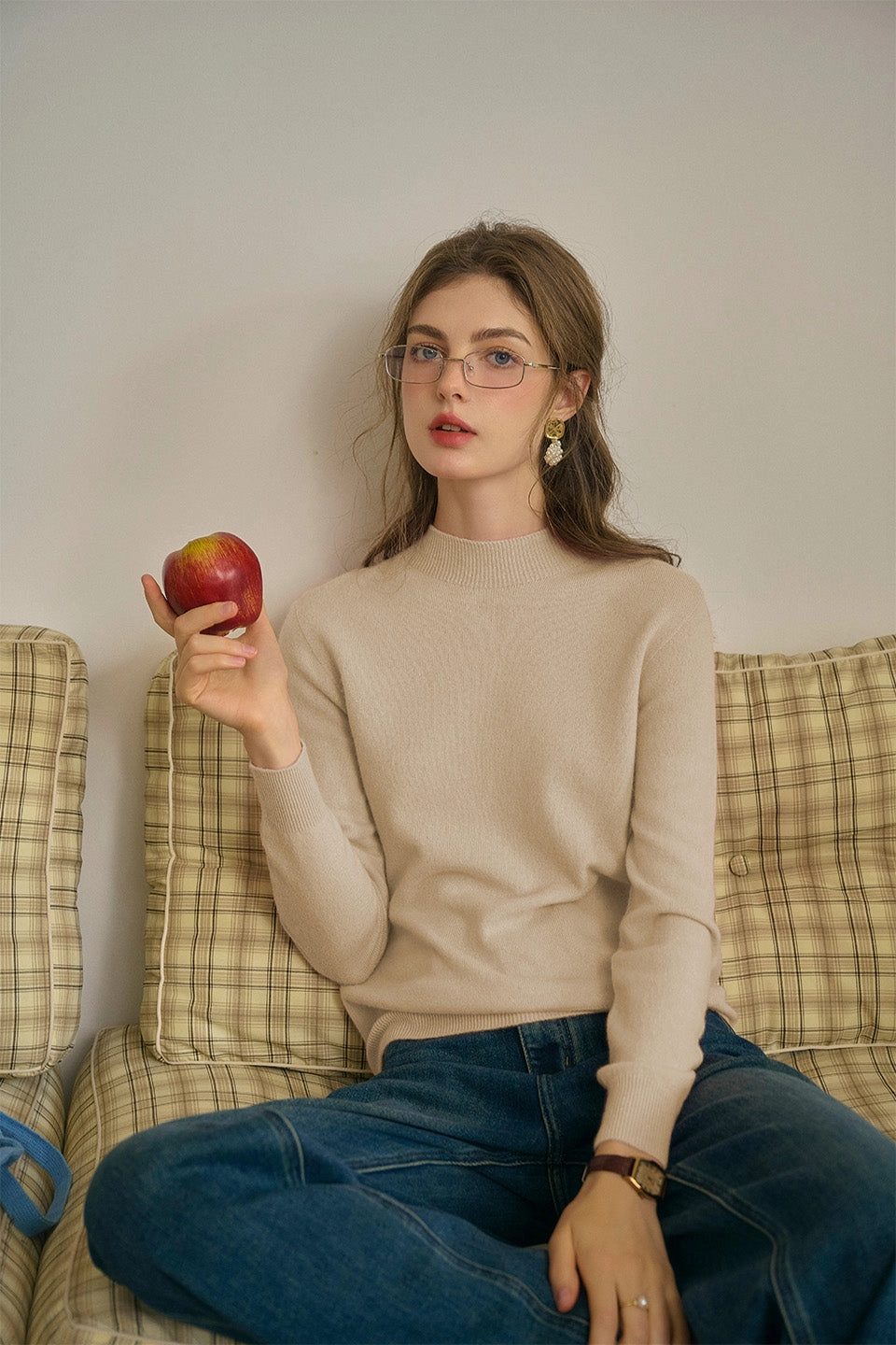 LayeredNeckline Essential Shirt Kamari Mock Neck 100% Wool Slim Fit Knit Sweater