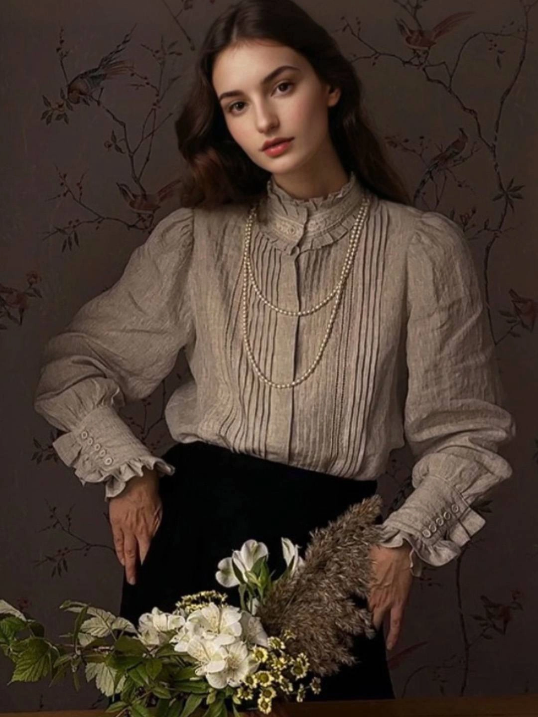 Kathryn Stand Collar Blouse Layered Shirt Campus Vibe