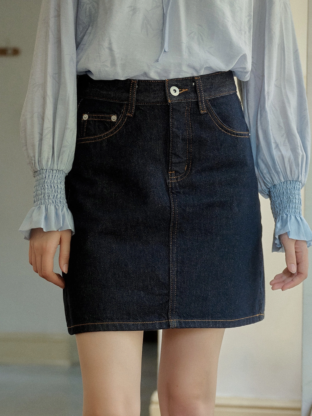 Kayleigh Vintage A-Line Cotton Denim Skirt MachineWashable Fabric Lightweight insulation