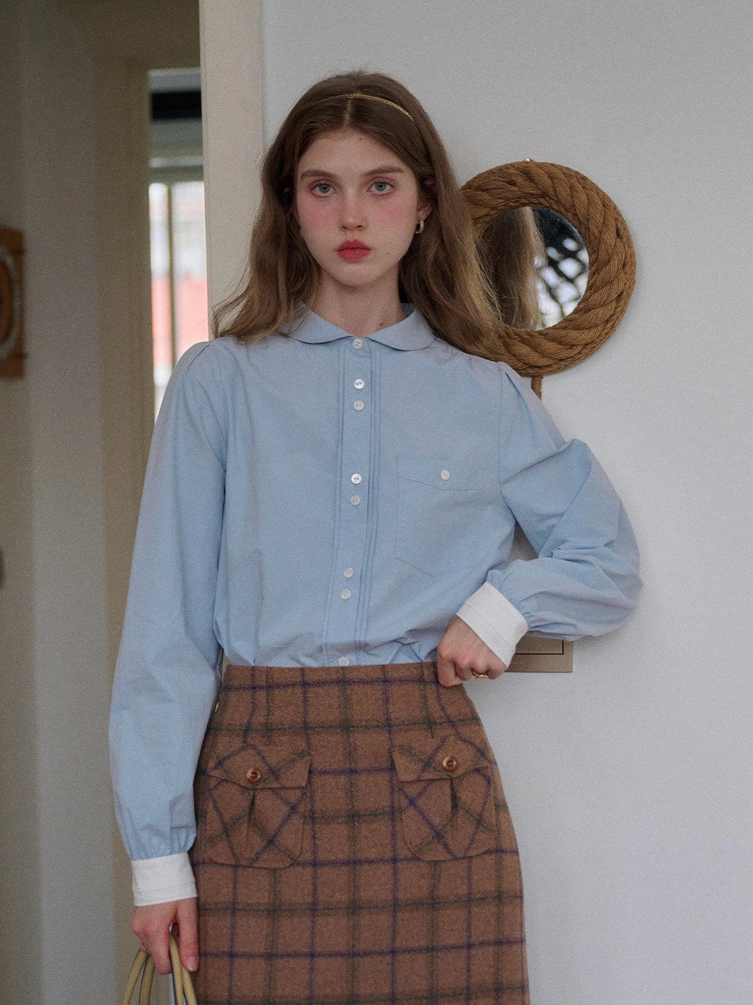 Kennedi Peter Pan Collar 100% Cotton Shirt Mountain Cool