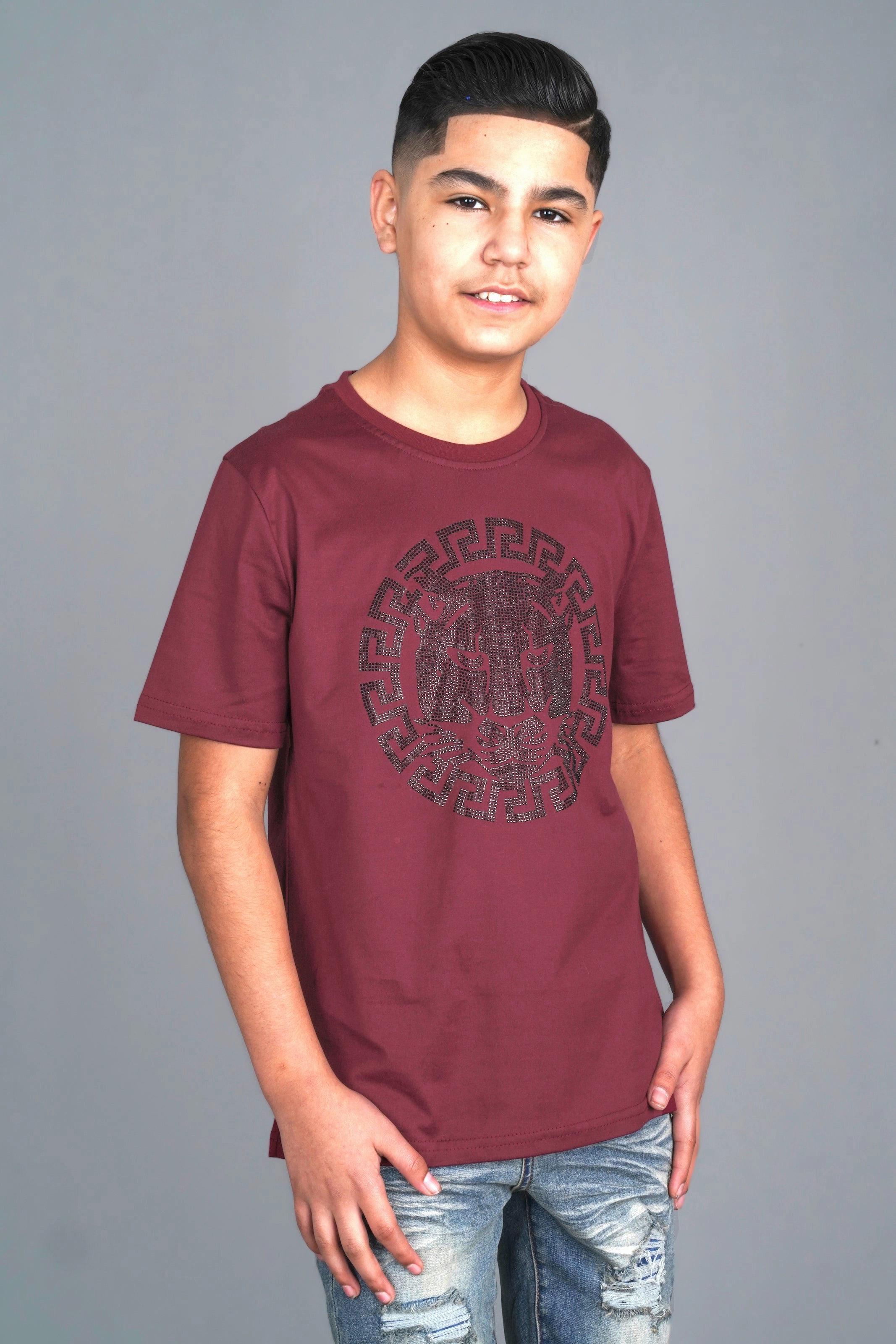 Kid's Cotton Wine Rhinestone T-shirt Seasonal Style Printed design