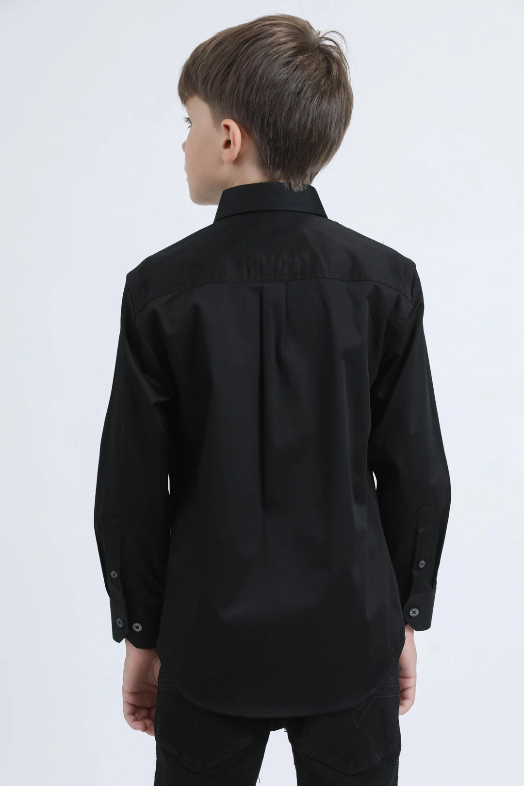 Ventilated Back Panel Casual Comfort Kid??s Single Pocket Logo Modern Fit Stretch Black Dress Shirt