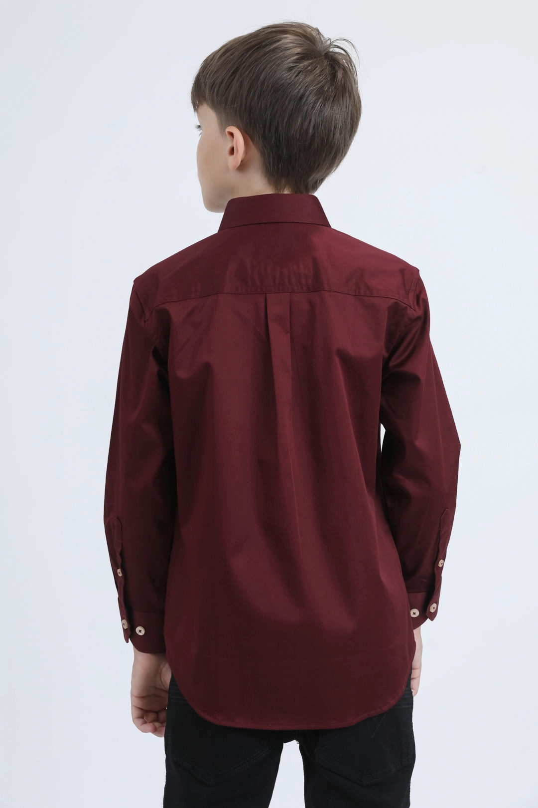 Premium Comfort Kid??s Single Pocket Logo Modern Fit Stretch Burgundy Dress Shirt