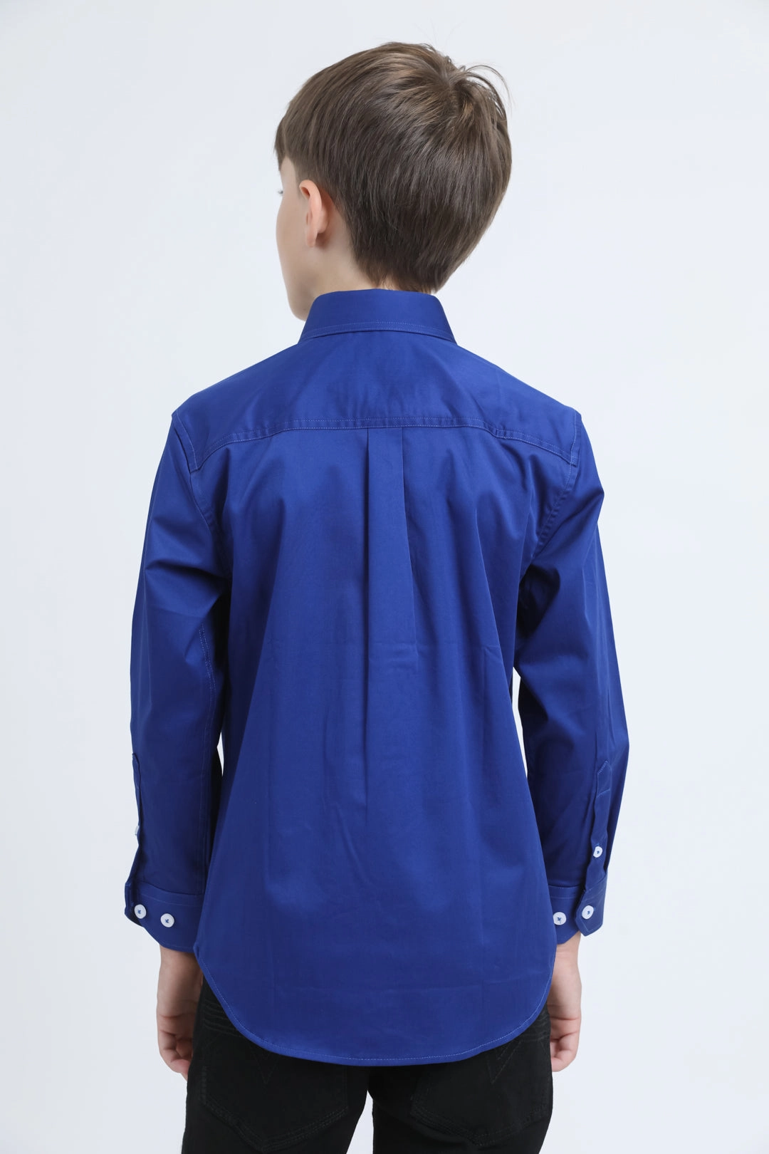 Polished Finish Kid??s Single Pocket Logo Modern Fit Stretch Royal Blue Dress Shirt