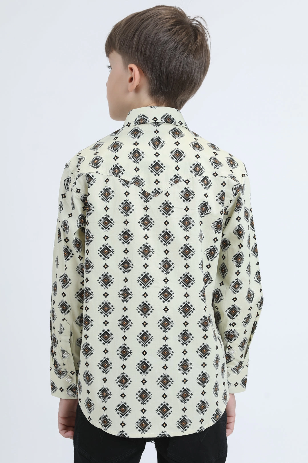 Kid's Western Modern Fit Cotton/Spandex Long Sleeve Beige Shirt with Snaps Microfiber Material All-Ages Fit