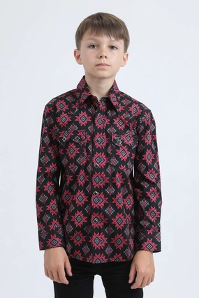 Perfect Layer Comfortable Layer Kid's Western Modern Fit Cotton/Spandex Long Sleeve Black Shirt with Snaps