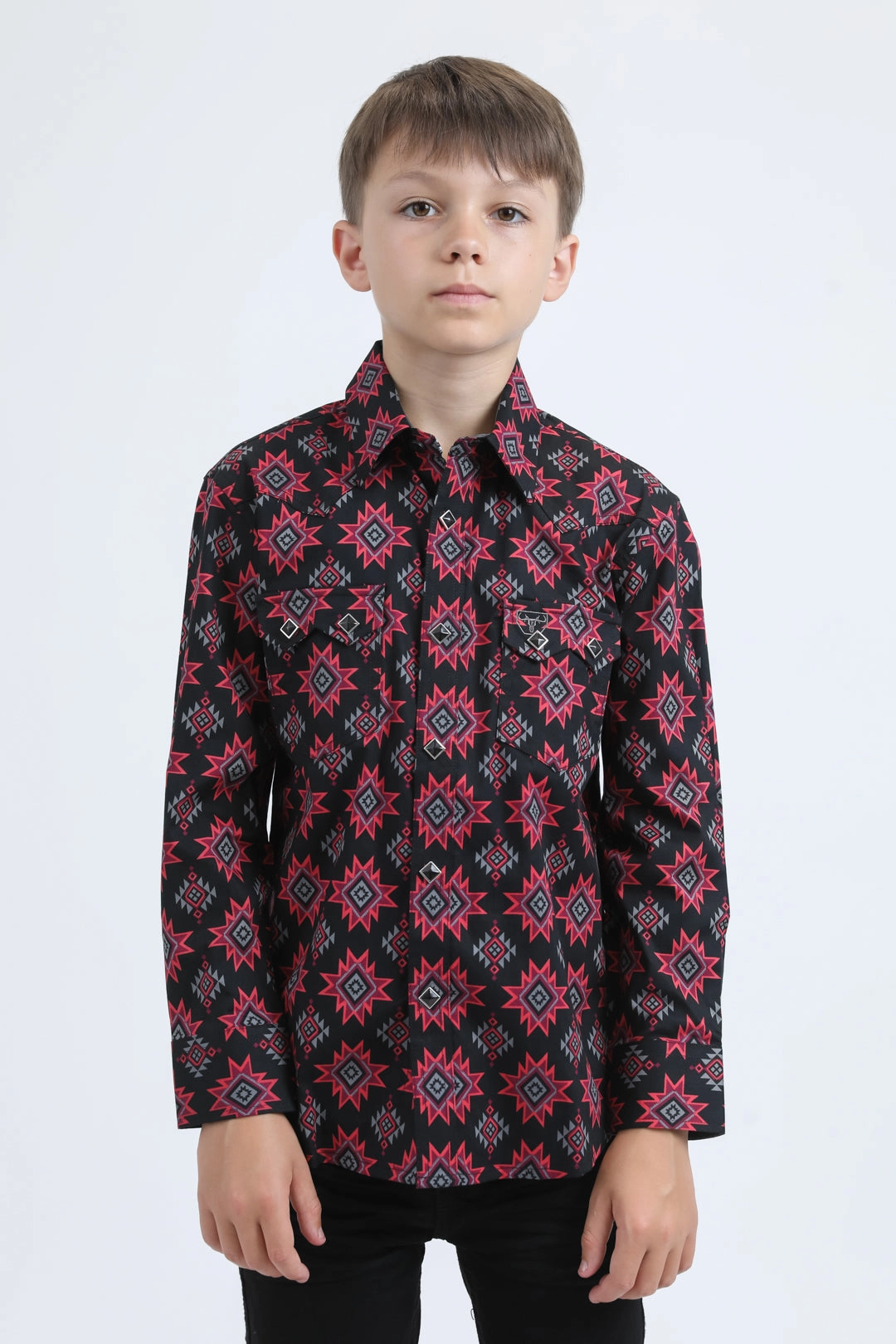 Perfect Layer Comfortable Layer Kid's Western Modern Fit Cotton/Spandex Long Sleeve Black Shirt with Snaps