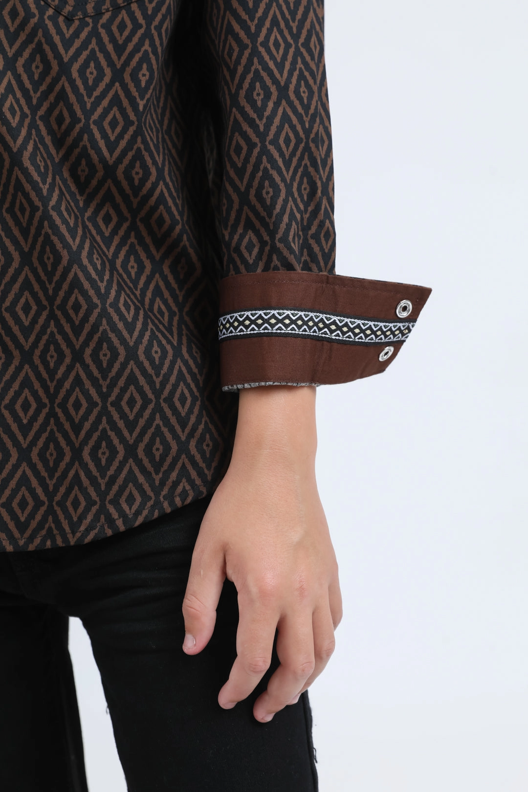 Kid's Western Modern Fit Cotton/Spandex Long Sleeve Black Shirt with Snaps Fashion Statement