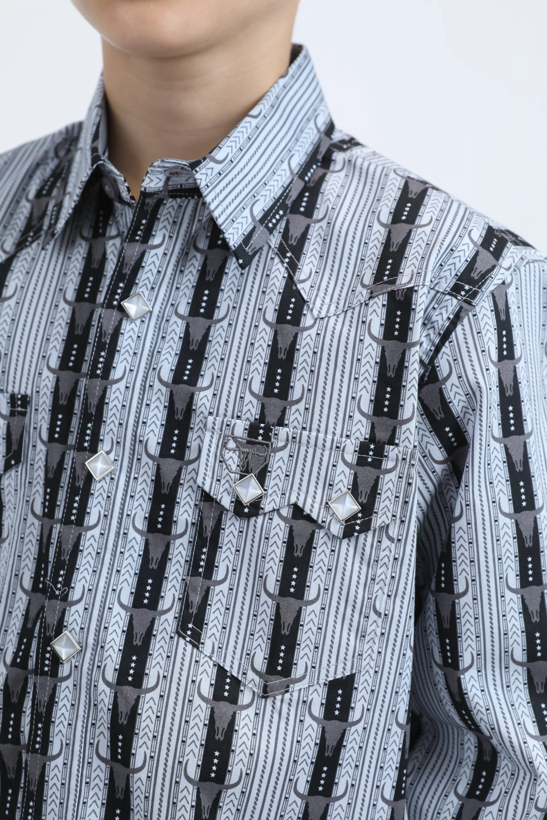 Kid's Western Modern Fit Cotton/Spandex Long Sleeve Black Shirt with Snaps Abstract print Vibrant Colors