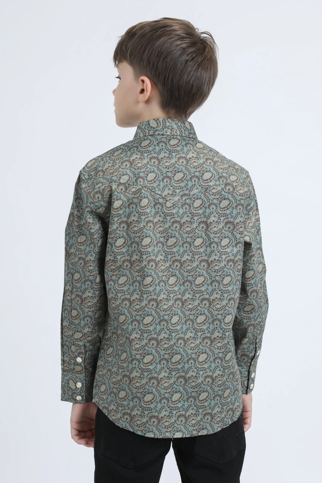 Kid's Western Modern Fit Cotton/Spandex Long Sleeve Blue Shirt with Snaps Tall friendly