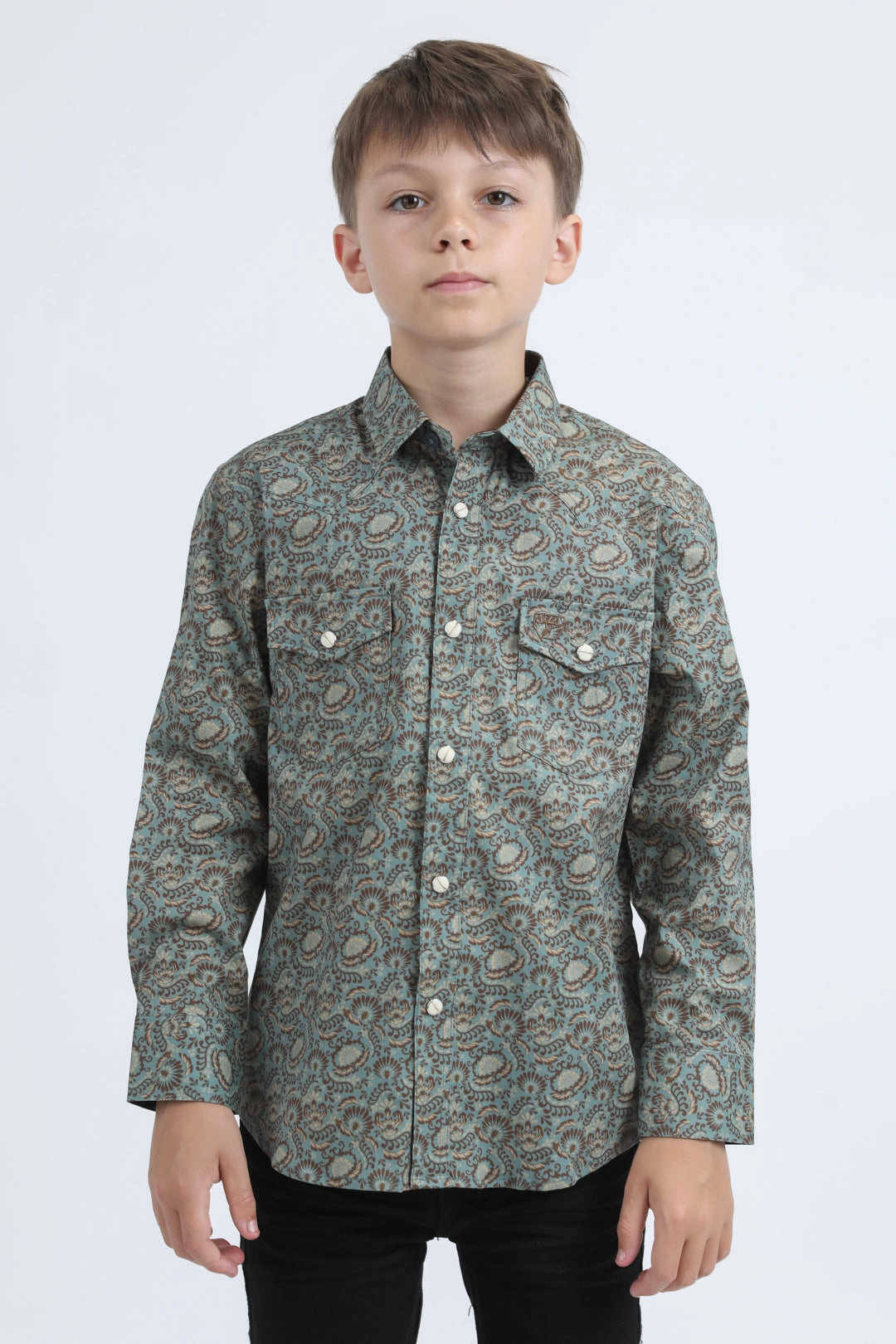 Kid's Western Modern Fit Cotton/Spandex Long Sleeve Blue Shirt with Snaps Odorless Binding Tape Versatile Styling