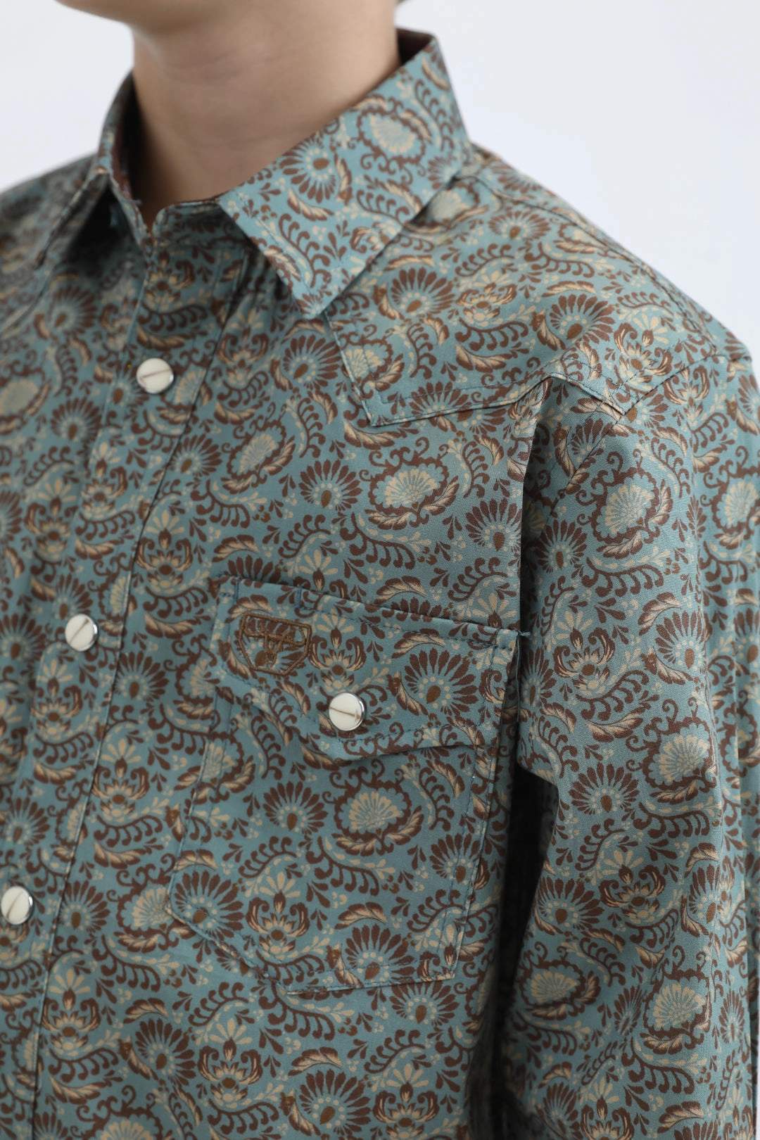 Kid's Western Modern Fit Cotton/Spandex Long Sleeve Blue Shirt with Snaps Soft Touch