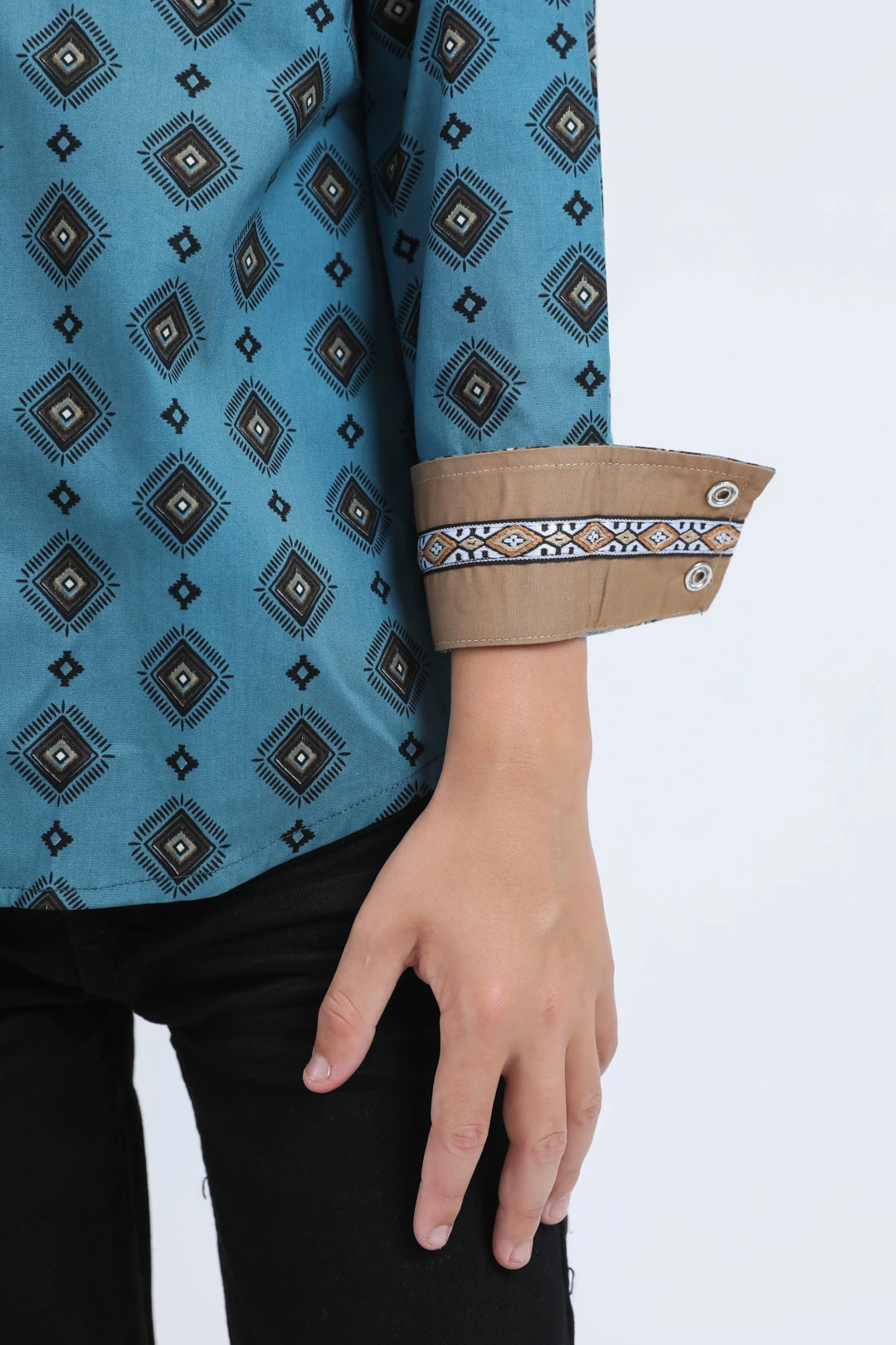 Kid's Western Modern Fit Cotton/Spandex Long Sleeve Blue Shirt with Snaps Unisex wear Stretchable Material