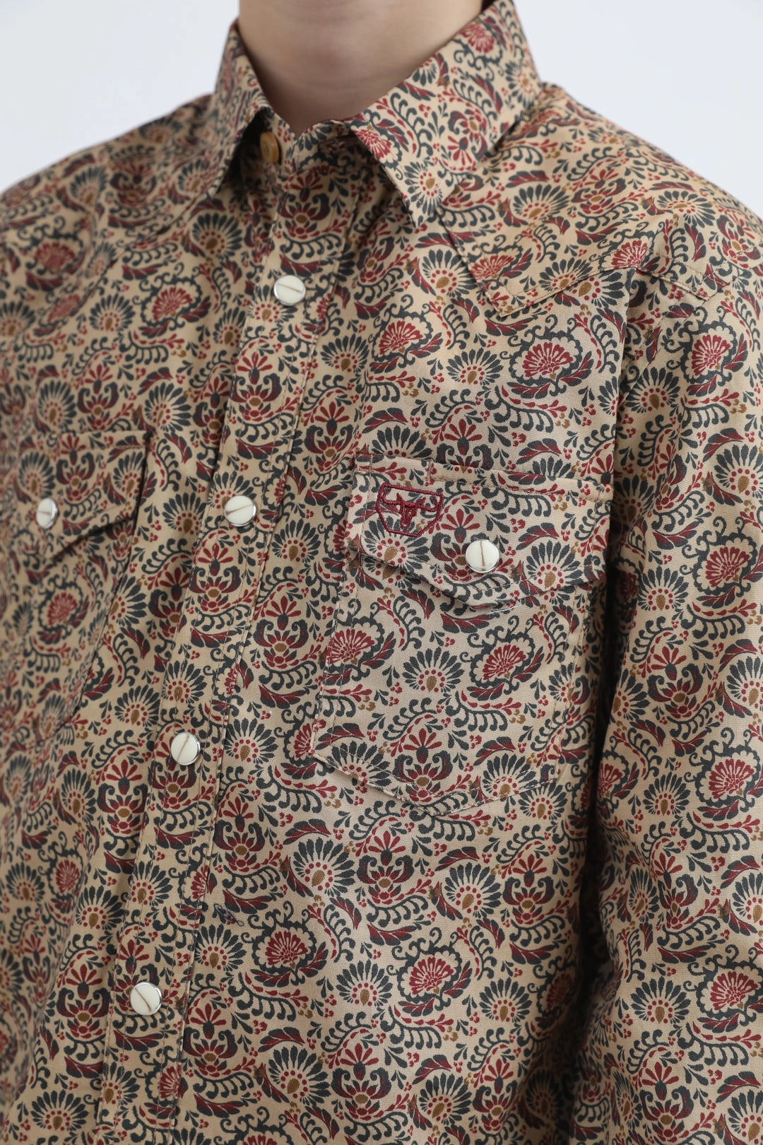 Kid's Western Modern Fit Cotton/Spandex Long Sleeve Khaki Shirt with Snaps Fashionable Layer