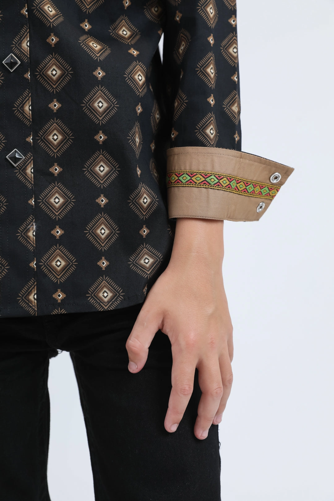 sporty wear Ombre look Kid's Western Modern Fit Cotton/Spandex Long Sleeve White Shirt with Snaps