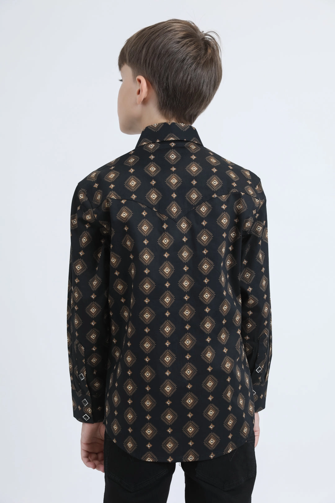 Kid's Western Modern Fit Cotton/Spandex Long Sleeve White Shirt with Snaps Workwear Style Pocket Detailing