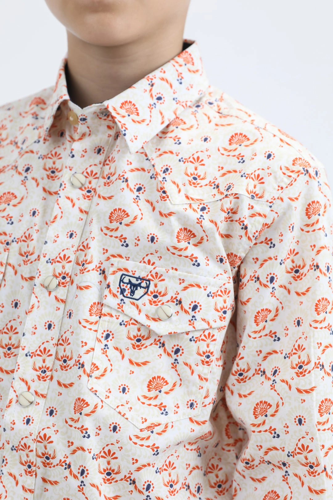 Seasonal Comfort Corporate Retreat Kid's Western Modern Fit Cotton/Spandex Long Sleeve White Shirt with Snaps