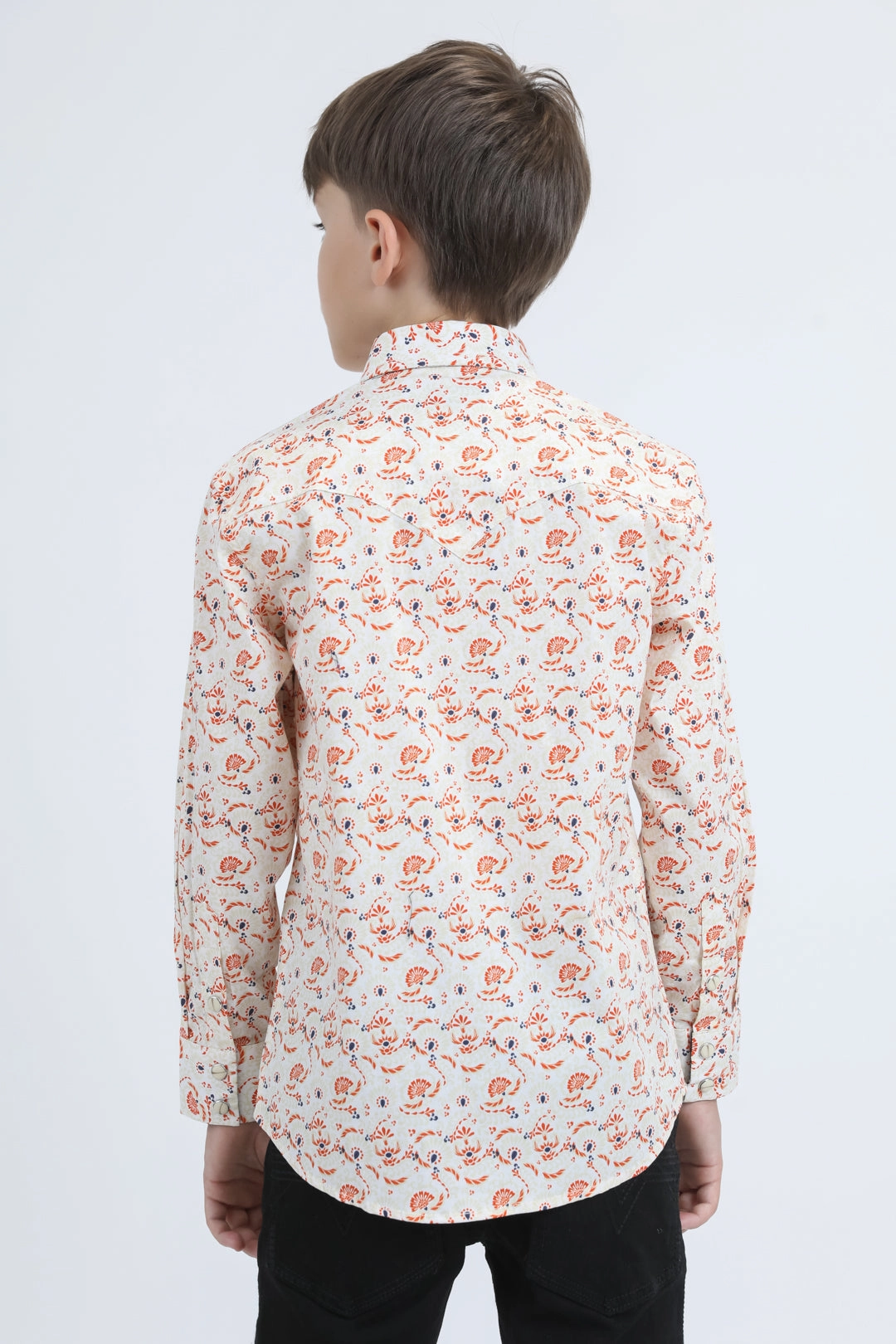 Kid's Western Modern Fit Cotton/Spandex Long Sleeve White Shirt with Snaps Unisex wear