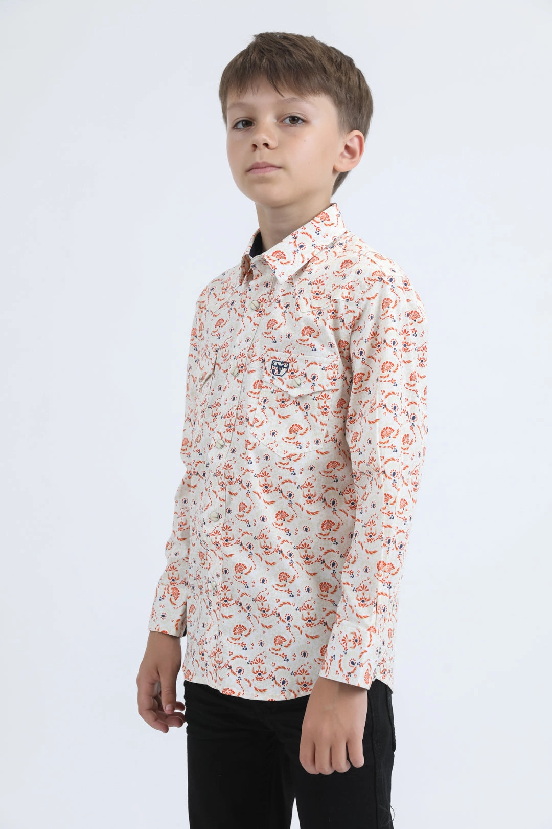 Brunch Outfit Kid's Western Modern Fit Cotton/Spandex Long Sleeve White Shirt with Snaps