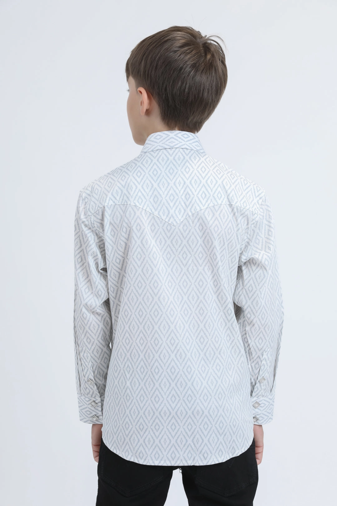 Kid's Western Modern Fit Cotton/Spandex Long Sleeve White Shirt with Snaps Pastel Shade Premium Pima Cotton