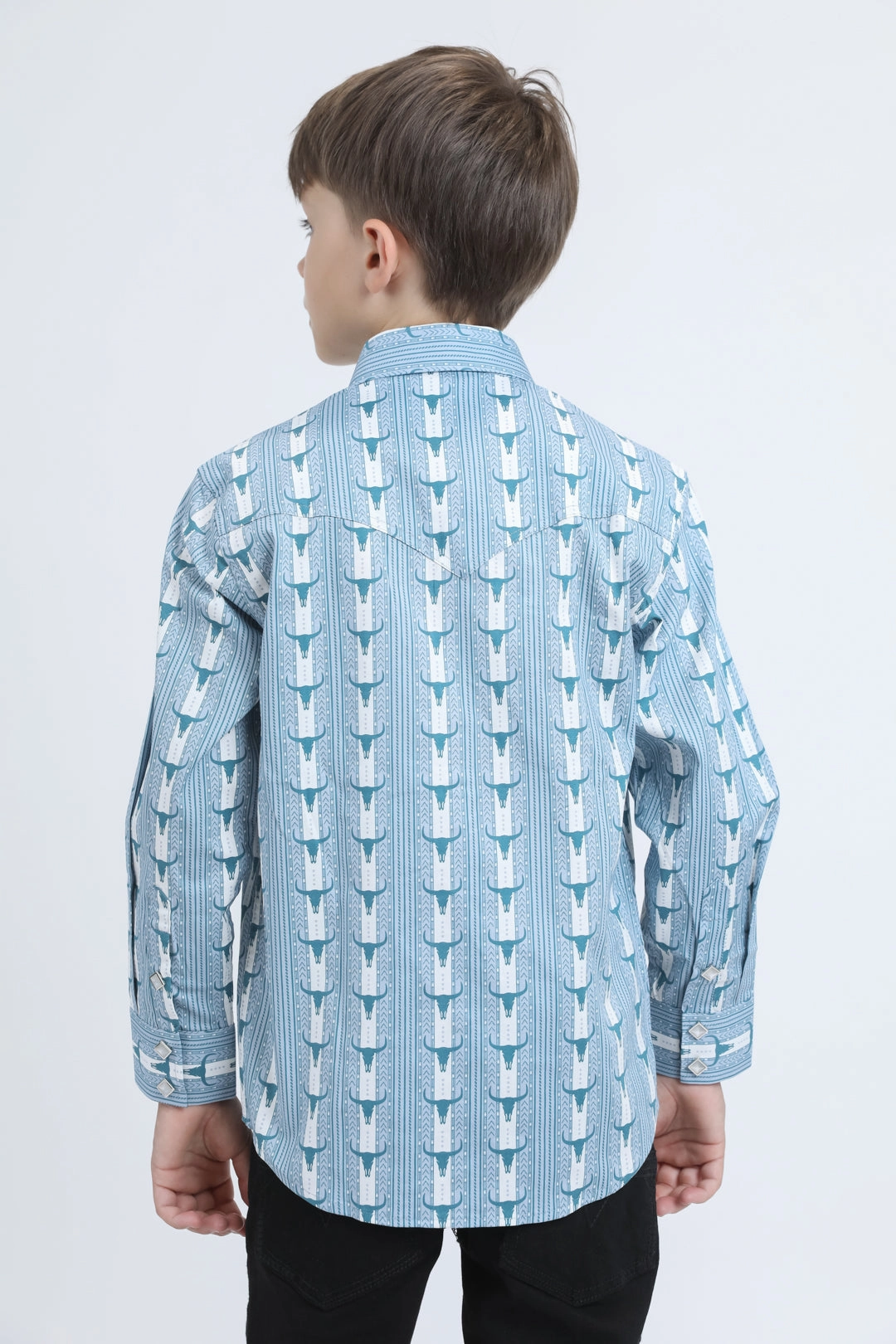 Non Restrictive Fit Eco Friendly Production Kid's Western Modern Fit Cotton/Spandex Long Sleeve White Shirt with Snaps