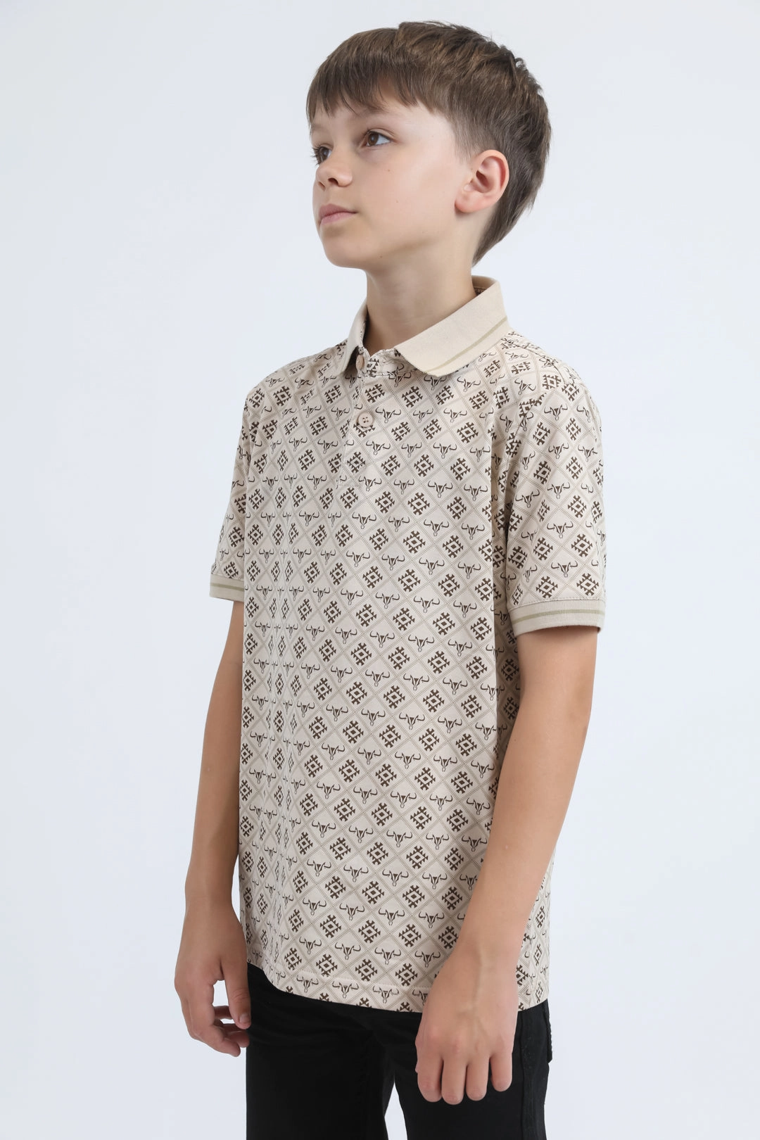Summer Skirt Kids Cotton Modern Fit Stretch Aztec Print Beige Polo