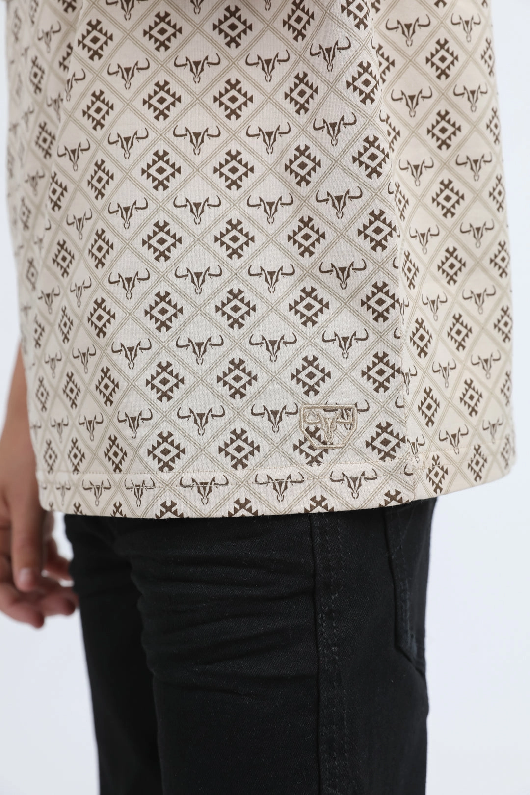 QuickDryDesign UVProtectionFinish Kids Cotton Modern Fit Stretch Aztec Print Beige Polo