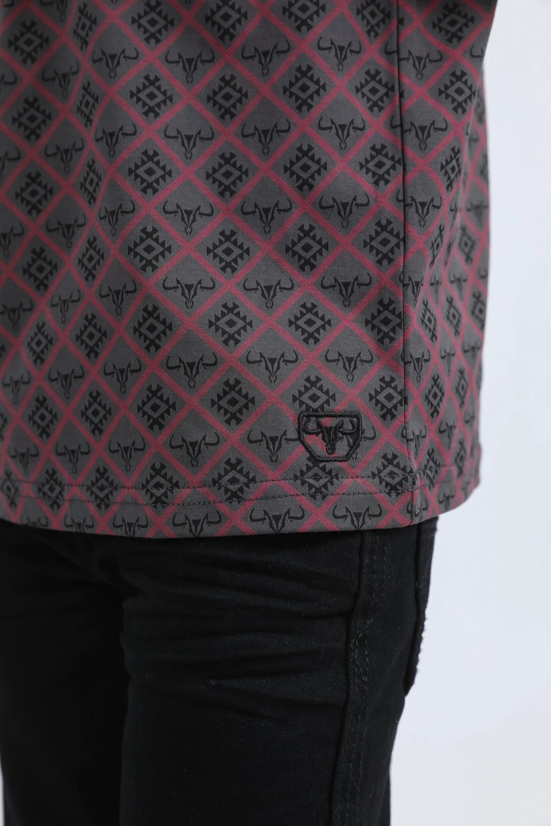 Sustainable Manufacturing Kids Cotton Modern Fit Stretch Aztec Print Grey Polo