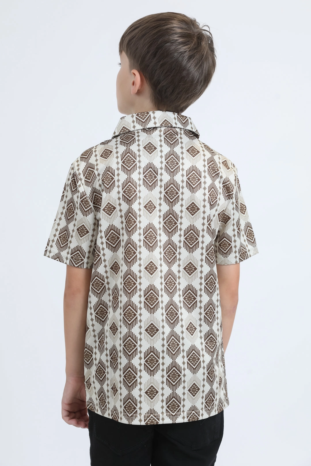 Lake Mood Sporty Shorts Kids Performance Fabric Modern Fit Stretch Aztec Print Beige Polo