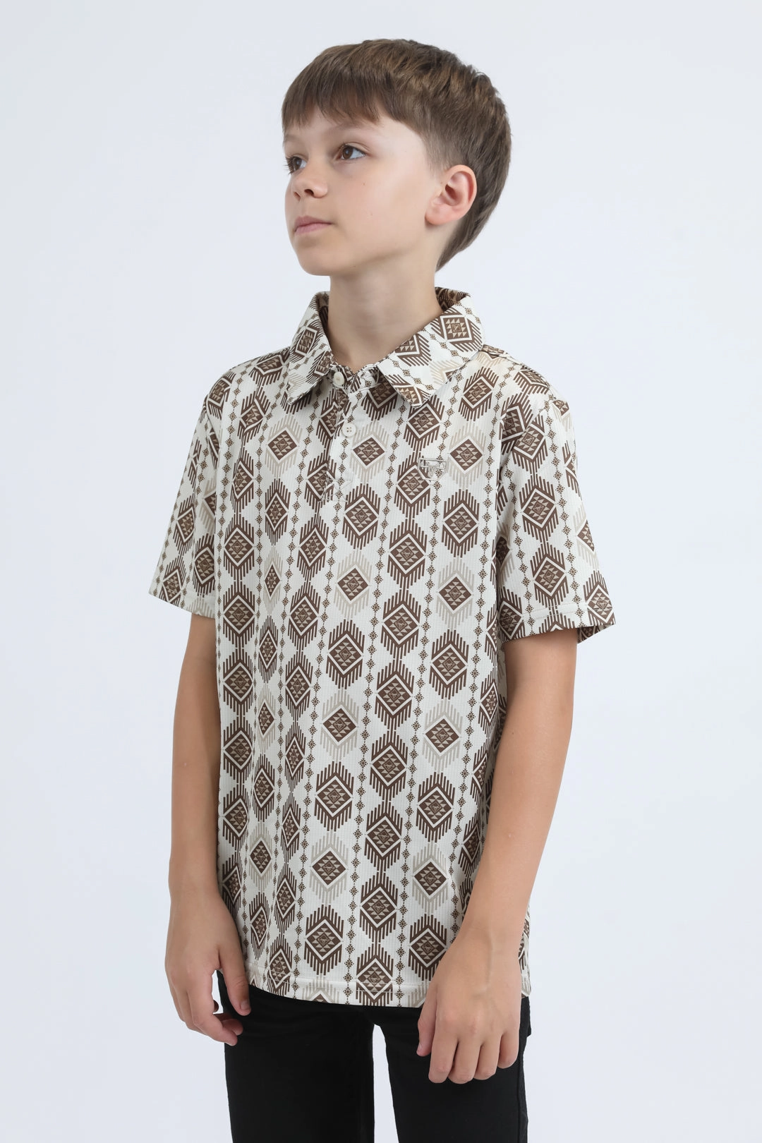 Relaxation Wear American Ease Kids Performance Fabric Modern Fit Stretch Aztec Print Beige Polo