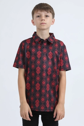 City Casual Everyday Comfort Kids Performance Fabric Modern Fit Stretch Aztec Print Black Polo