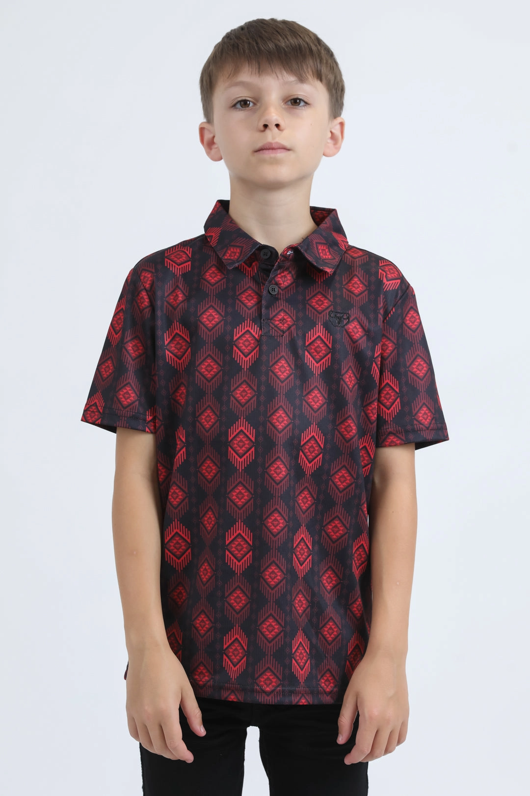 City Casual Everyday Comfort Kids Performance Fabric Modern Fit Stretch Aztec Print Black Polo