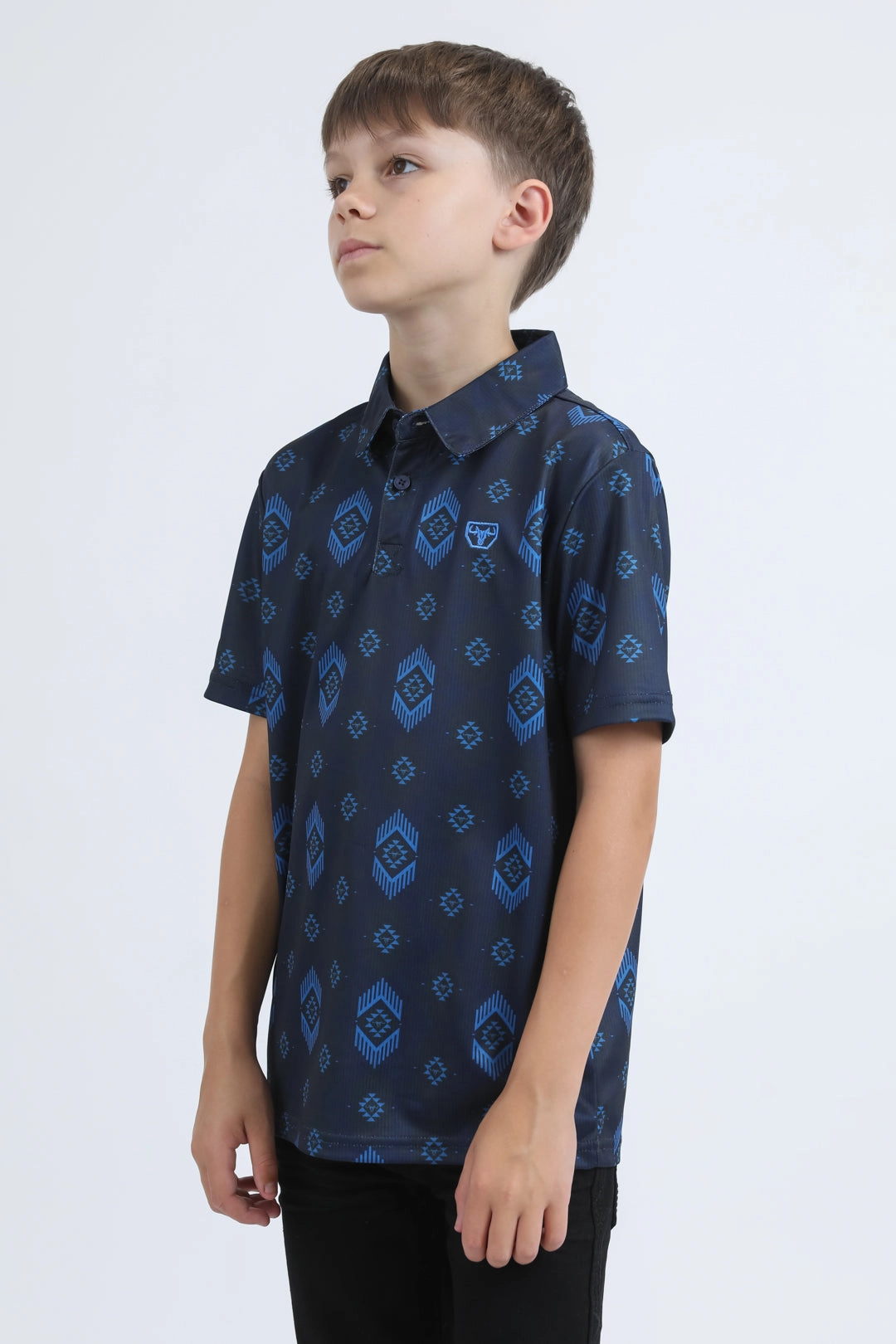 Kids Performance Fabric Modern Fit Stretch Aztec Print Blue Polo summer shorts