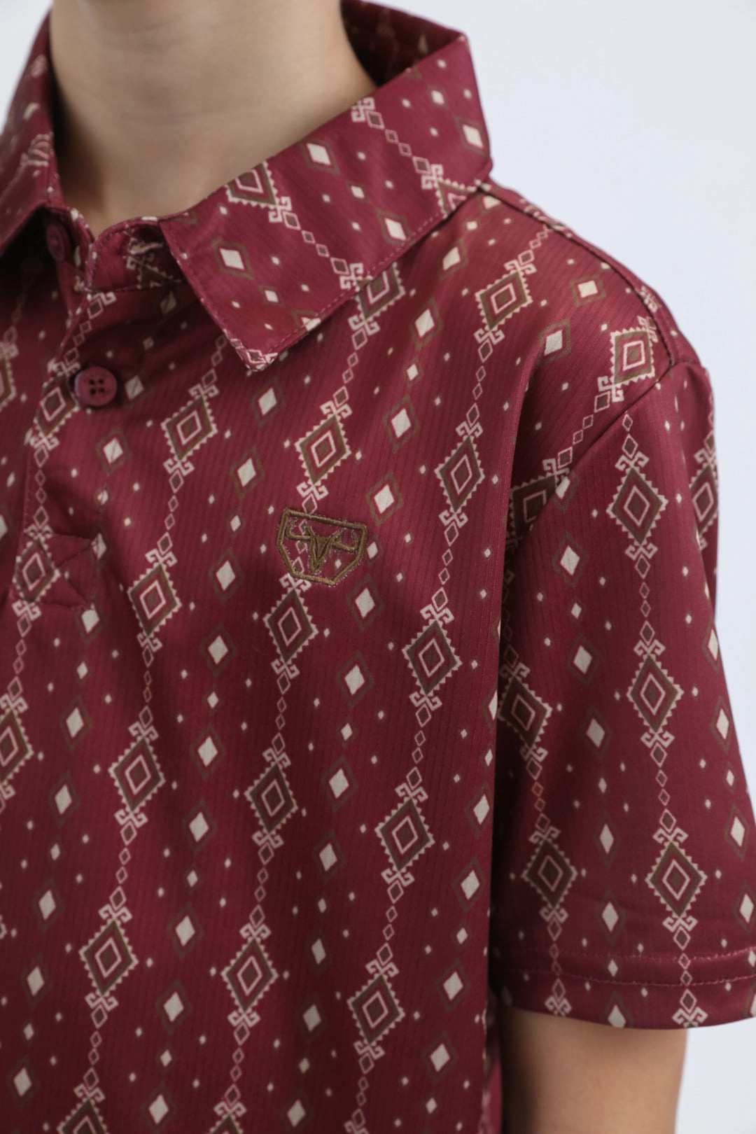 Kids Performance Fabric Modern Fit Stretch Aztec Print Red Polo Rush Mode Rugged shoes