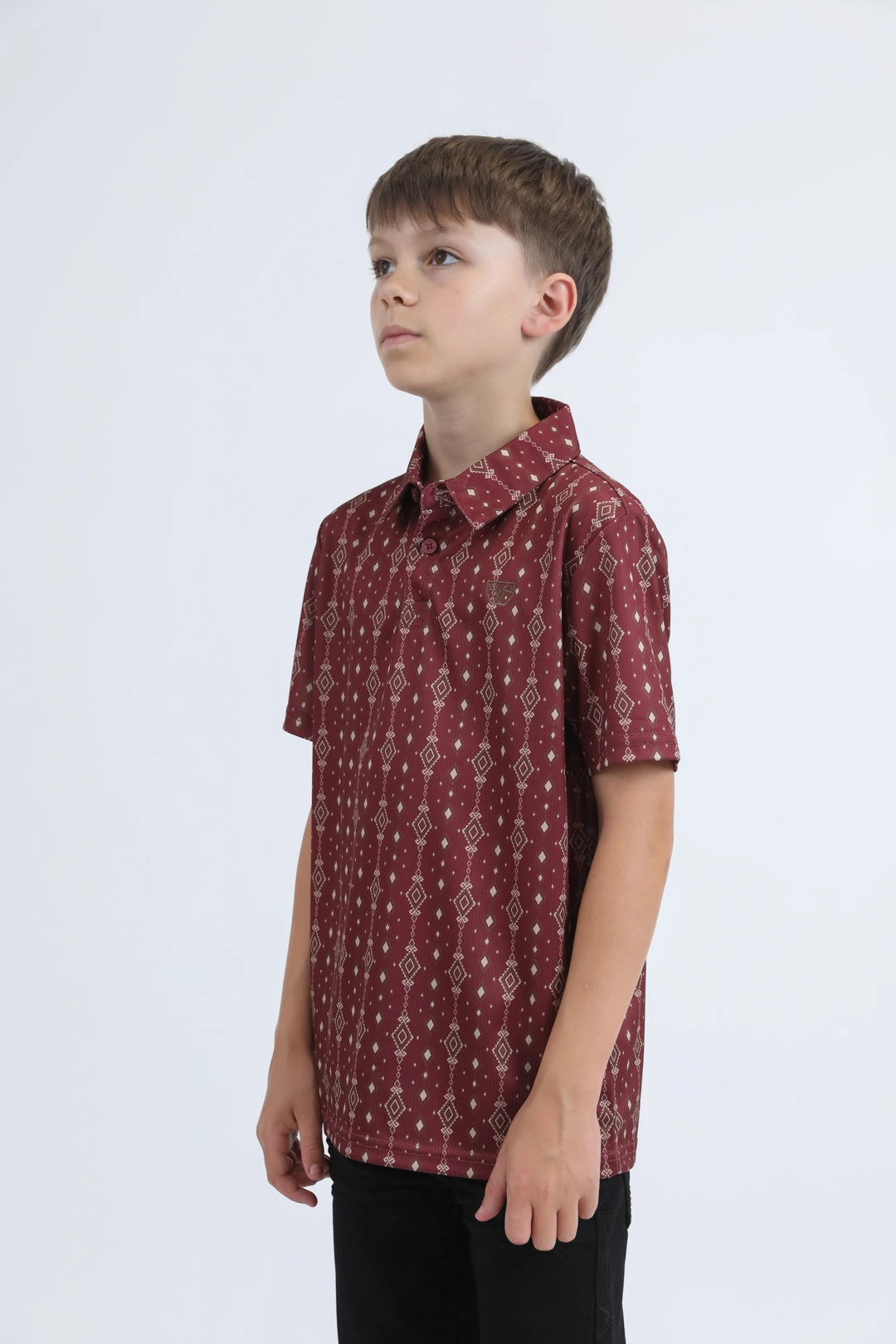 Kids Performance Fabric Modern Fit Stretch Aztec Print Red Polo NoSlipTrims Free Fit