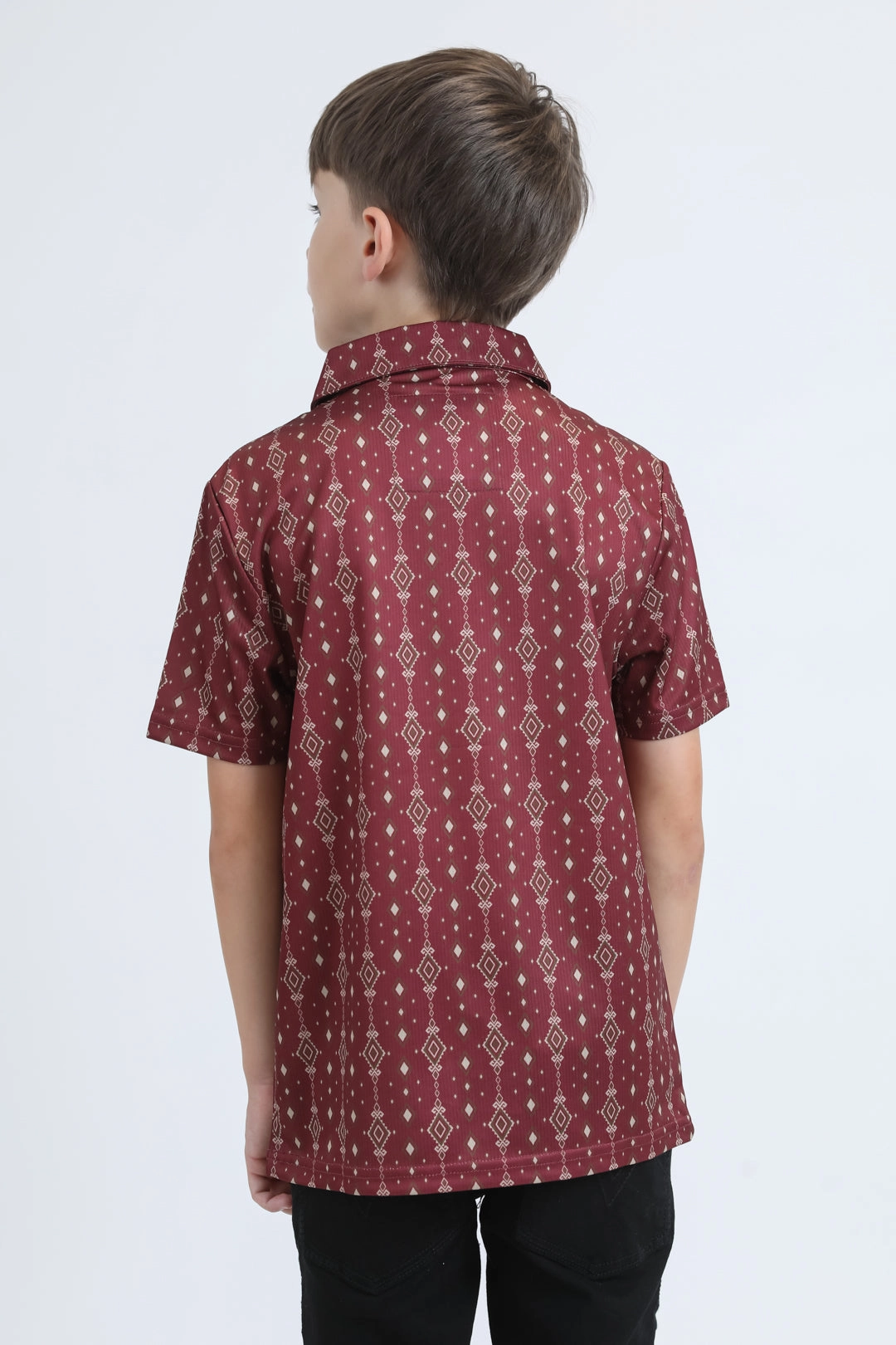 SlipResistantWaistband Event Vibe Kids Performance Fabric Modern Fit Stretch Aztec Print Red Polo