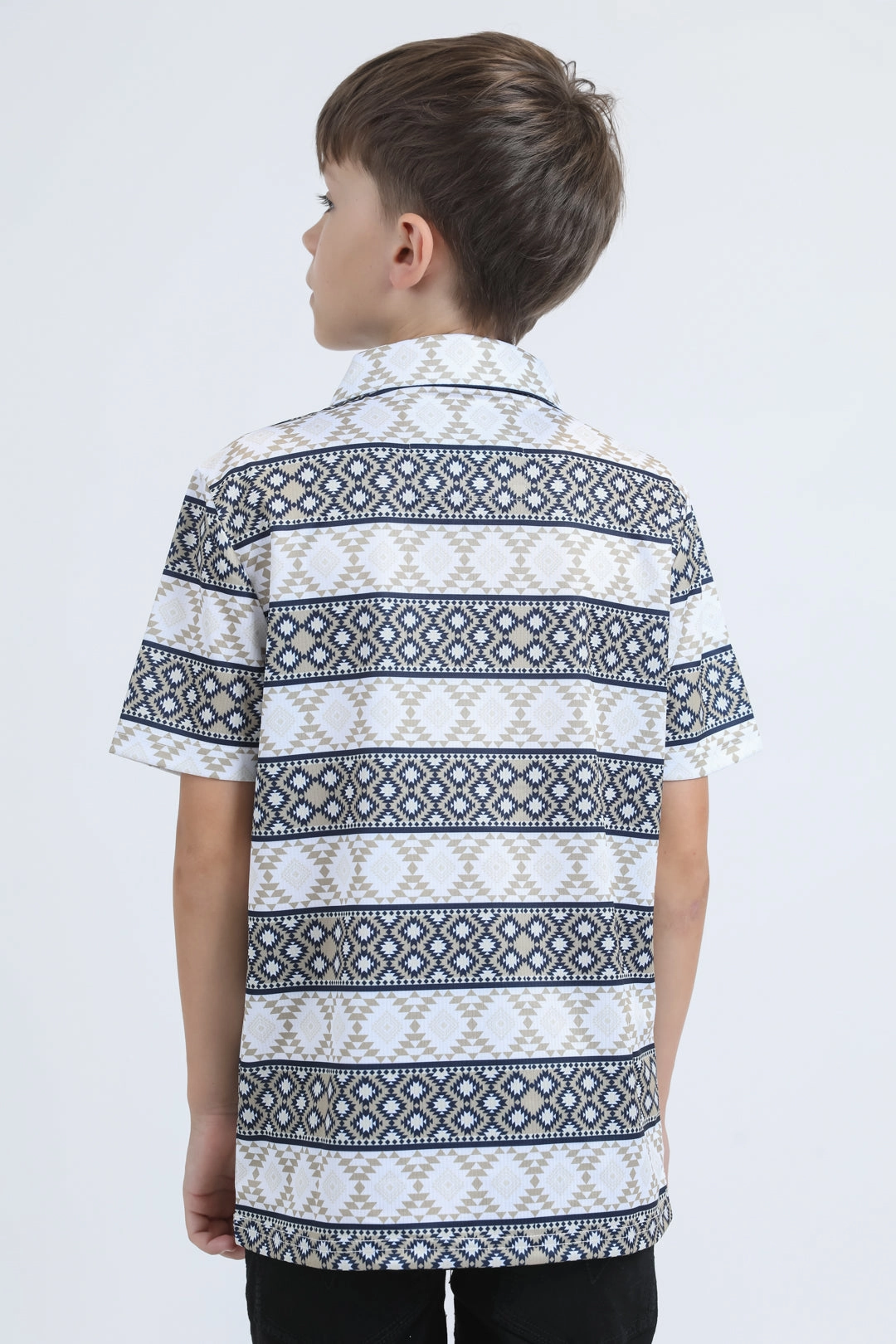 Island Vibe AntiOdor Fabric Kids Performance Fabric Modern Fit Stretch Aztec Print White Polo