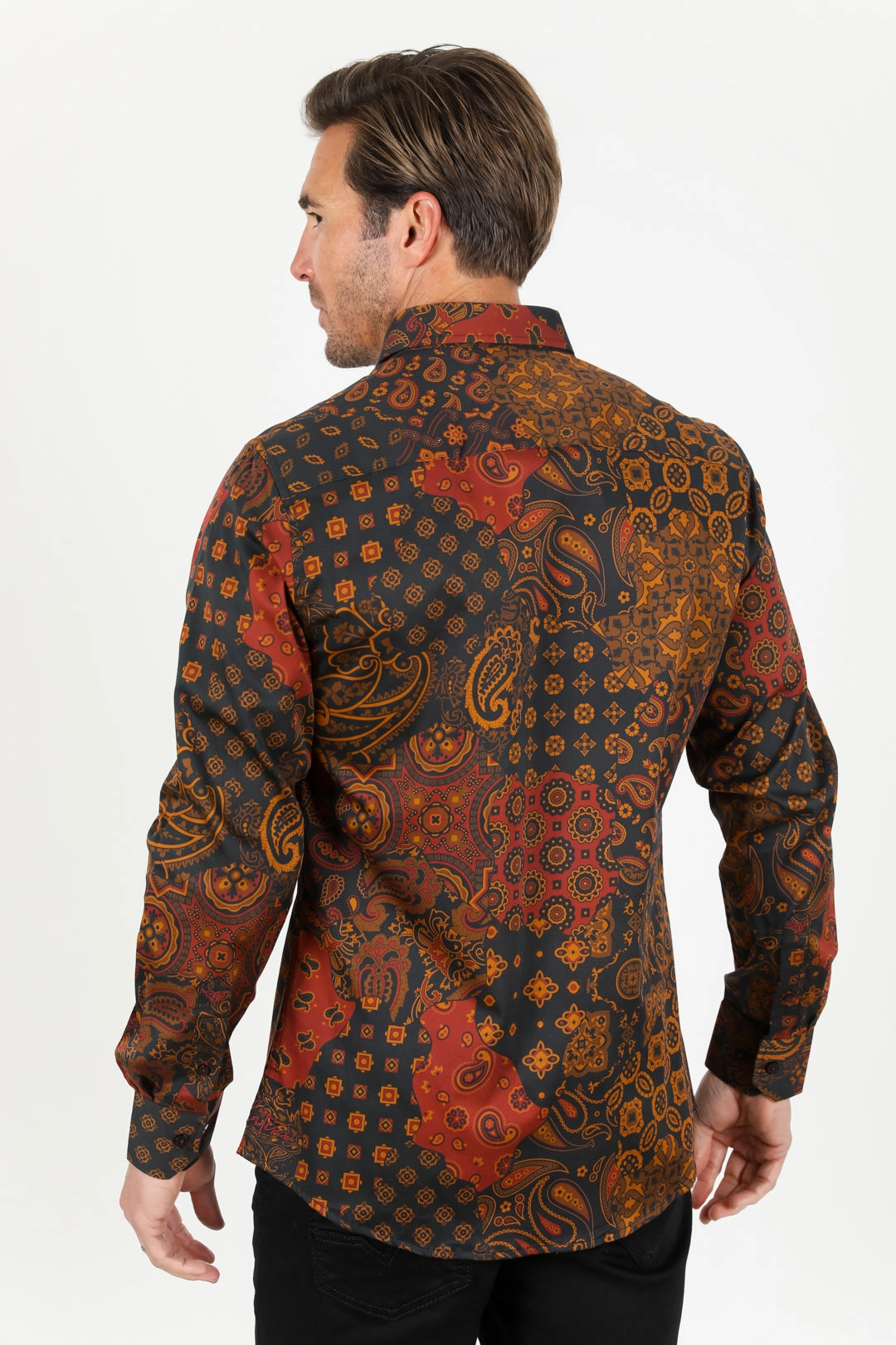 Trendy Design Satin Cotton/Spandex Long Sleeve Shirt - Black