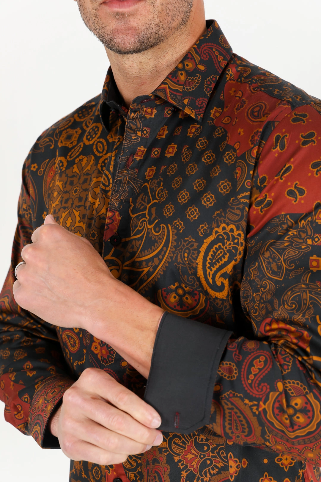 Satin Cotton/Spandex Long Sleeve Shirt - Black Relaxed Wear