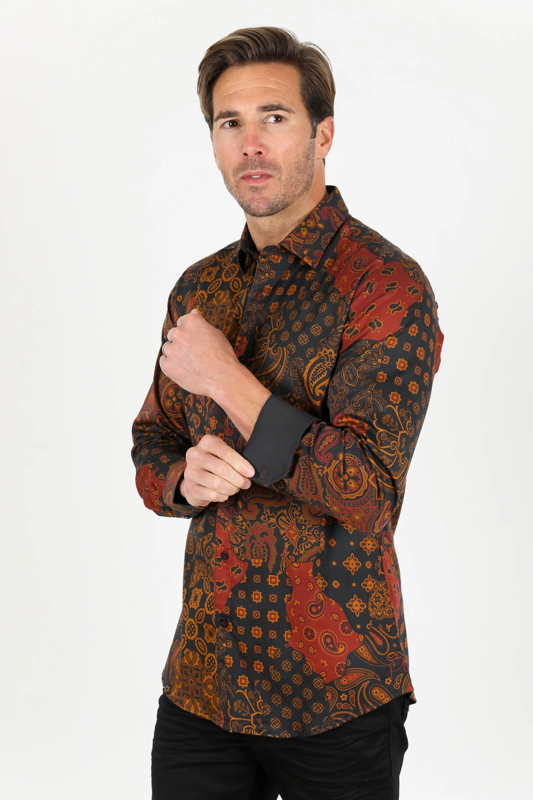 Satin Cotton/Spandex Long Sleeve Shirt - Black Classic Wardrobe